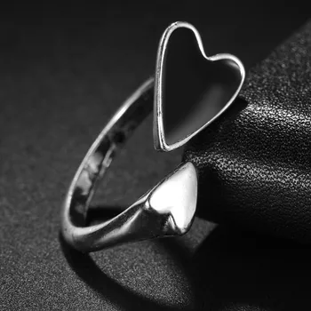 Dizajn Otvorenie Strieborné Farebné Krúžky Žien, Módne, Elegantné Vintage Čierna LOVE Heart-Shape Dievča Narodeniny Šperky, Darčeky
