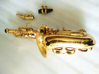 Zbrusu nový Najlepšiu kvalitu Lak Zlato zakrivené soprán saxofón sax Bb hudobný nástroj s náustok prípade