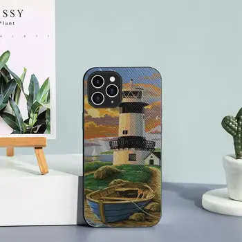 Ručne Maľované Maják Telefón Prípade Ťažké Kožené puzdro pre iPhone 11 12 13 Mini Pro Max 8 7 Plus SE 2020 X XR XS Coque