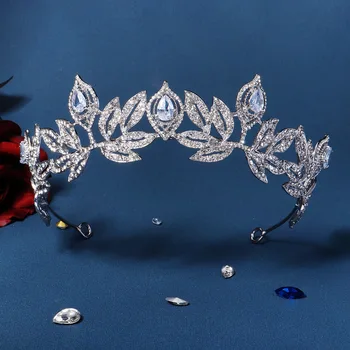 UODCM Luxusné Elegantné Kráľovná Crystal Tiara Koruny Pre Ženy, Dievčatá Princezná Nevesta Strieborná Farba Listov Koruny Vlasy, Šperky, Doplnky