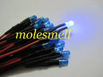 Doprava zadarmo 500pcs 3 mm 5v rozptýleného modré LED Žiarovka Svetla Nastavenie Pre-Káblové pripojenie 3 mm 5V DC Káblové