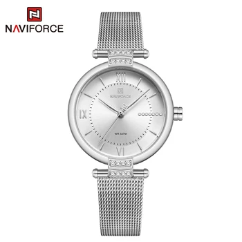 NAVIFORCE Módne Ženy Hodinky Luxusné Jednoduché Lady Quartz 3ATM Náramkové hodinky Elegantné Darčekové Náramok Žena Hodiny Relogio Feminino 2021