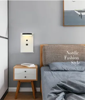 NOVÉ Nordic jednoduché nástenné svietidlo nové kreatívne spálňa posteli multi-funkčné LED mobilný telefón nabíjanie USB port nástenné svietidlo