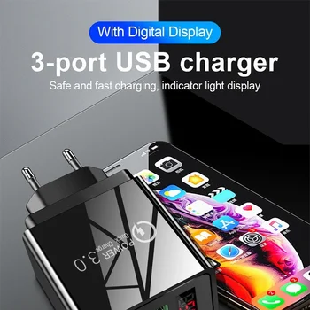 5V3.1A Digitálny Displej Nabíjačku 3USB Digitálny Displej Rýchle Nabíjačku Smart Telefónu USB 3 Port Nabíjanie Hlavu 3.1 Smart Digitálny Displej