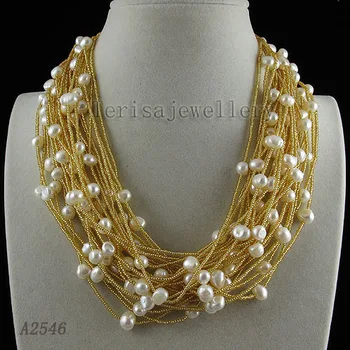 Ideálne Prírodné Sladkovodné Perlový Náhrdelník,AA 8-9MM Baroková Perla Šperky vyrábané Ručne 24 Riadkov Svadobné Party Lady Darček Šperky