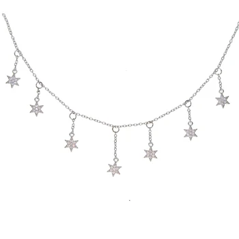 925 sterling silver micro pave cz Star prívesok charm Náhrdelník dlhý strapec Reťazí pre ženy sexy vrstva Choker šperky