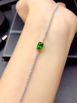 Elegantné jasné, zelená diopside drahokam náramok ženy jemné strieborné šperky prírodný klenot 925 sterling silver narodeninovej párty darček