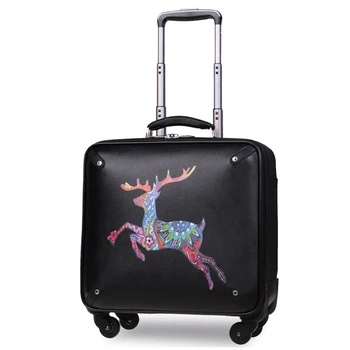 Luxusné Značky PU vozíka kufor módne spinner prenosné koľajových odkladacia taška vykonávať 16/18 palcový cestovné batožiny vozíka valise