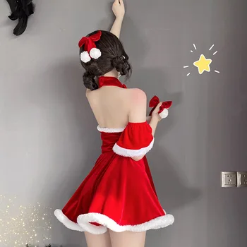 Vianočné Červený Žena Vyhovovali Lady Cosplay Slúžka Jednotné Šaty Party Mini Šaty lenceria femenina sexy erotické oblečenie
