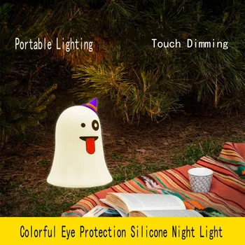 Halloween Silikónové Ghost LED Nočné Svetlo Dotykový Senzor 7 Farieb Stmievateľné Nabíjateľná Posteli Ghost Čítanie pre Deti Baby Darček