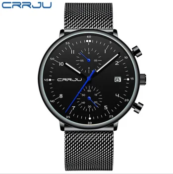 Crrju luxusné značky mužov nerezové náramkové hodinky pre mužov nepremokavé vojenské dátum quartz hodinky mužské hodinky